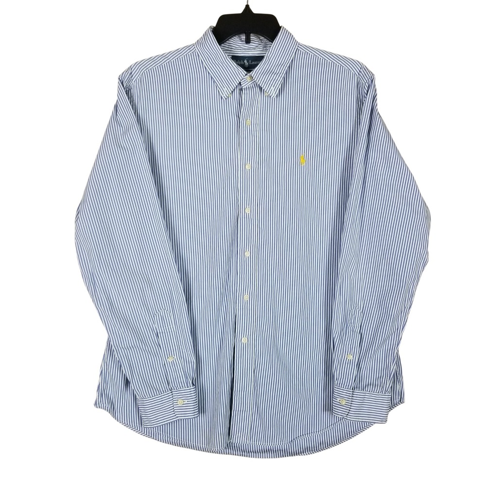 Ralph Lauren Button Down Men XL Blue White Striped Custom Fit Long Sleeve Shirt